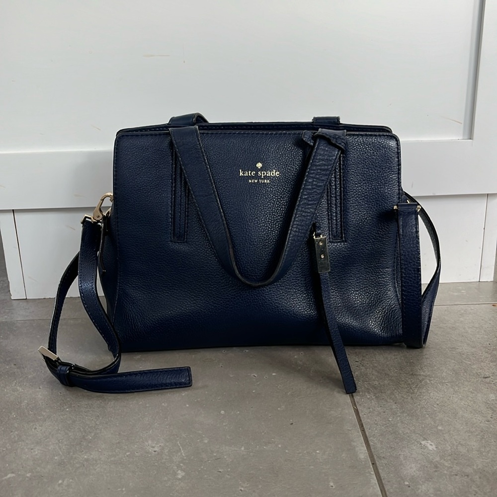 KATE SPADE Dominique navy pebbled leather satchel